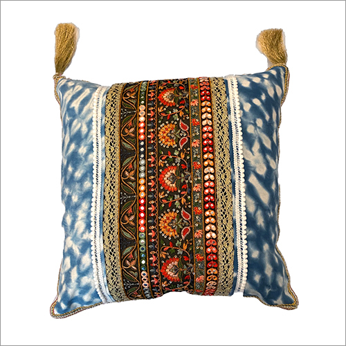Square Designer Hemp Embroidered Cushion