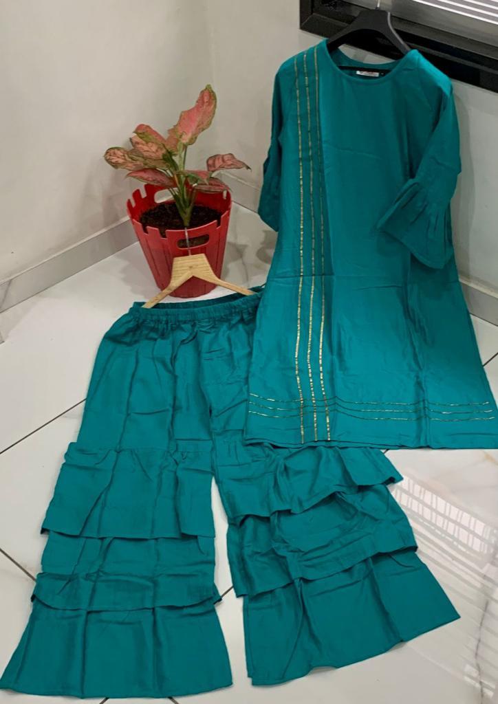 Ladies Palazzo Kurti - Rayon Fabric, Size Xl 42 | Fancy Garara With Gotta Patti Work, Breathable, Washable, Amrela Sleeve Style