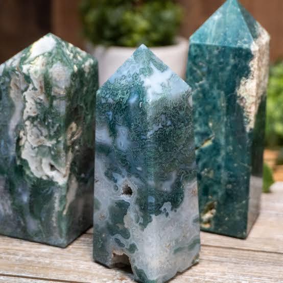 Natural Moss Agate Tower Obelisk