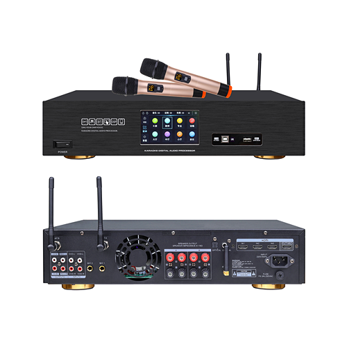 3-in-1 Karaoke Amplifier - Metal, 430x425x120mm | 200w/300w Power, 4.3 Inch Screen, 2 Channels, Golden And Black Finish