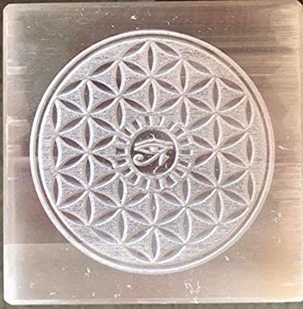 Round Selenite Engraved Plates - Natural Stone 3 To 10 Inch Sizes Unique Handcrafted Designs