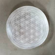 Round Selenite Engraved Plates - Natural Stone 3 To 10 Inch Sizes Unique Handcrafted Designs