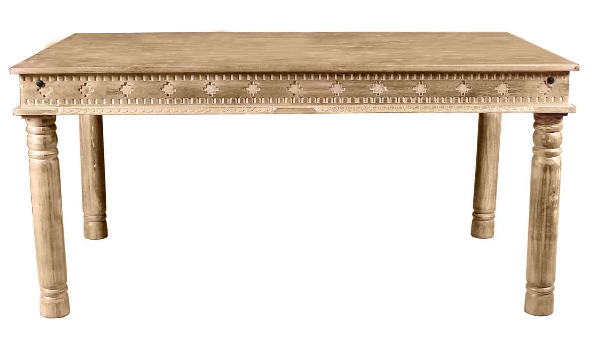Hand Carved Foldable Dining Table - Mango Wood, 180x90x76 Cm | Classic Indian Style, Seats Six, Indoor Furniture