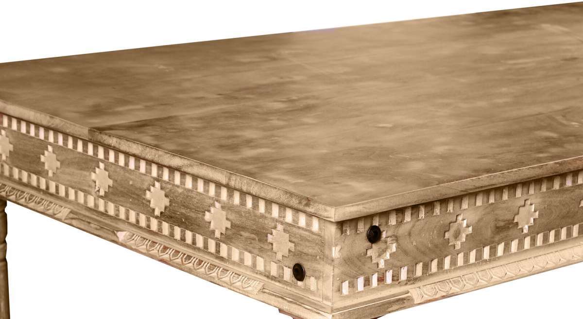 Hand Carved Foldable Dining Table - Mango Wood, 180x90x76 Cm | Classic Indian Style, Seats Six, Indoor Furniture