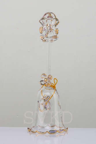 Glass Pooja Bell - Large 5x5x18 inches | Solid Transparent Clear Glass, Modern Design, Ideal Gift Item