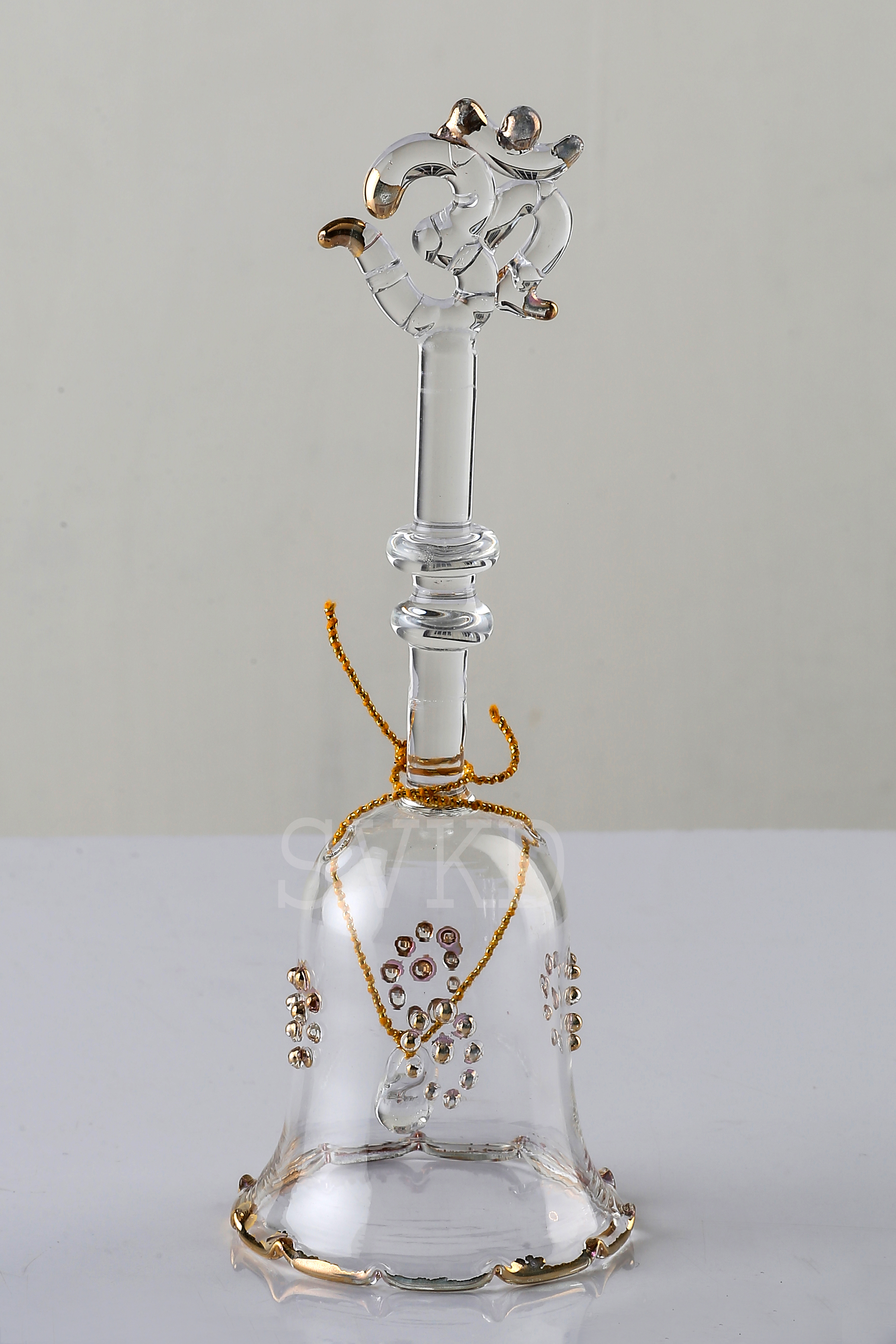 Svkd Round Festive Devine Melodious Sound Ringing Bell - Large 18x6 Cm Transparent Glass, Solid Structure For Decoration & Gifting