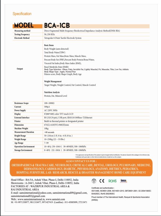Body Composition Analyzer - Advanced Technology With 50 & 250 Khz Frequencies | Ideal For Medical & Fitness Applications, First Time In India
