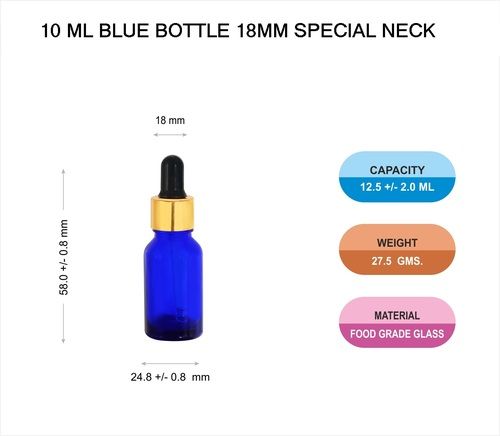 10 मिलीलीटर ब्लू ड्रॉपर बोतल का व्यास: 24.8 +/- 0.8 मिमी मिलीमीटर (मिमी)