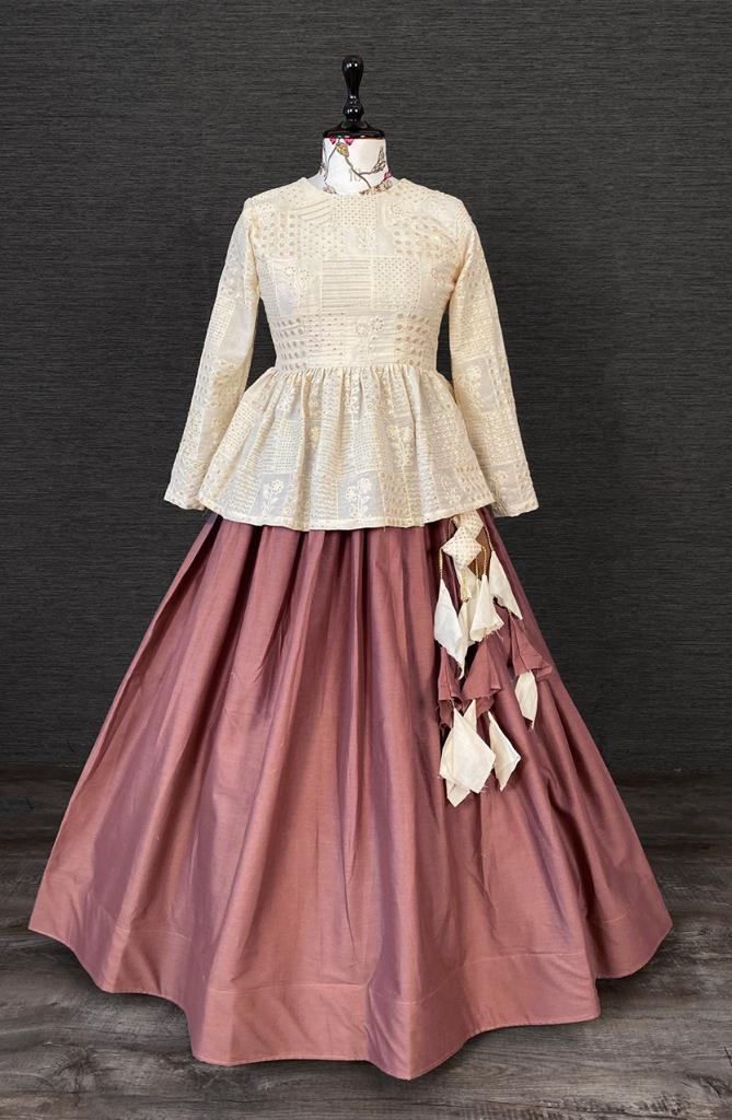 Lehenga - Pure Cotton Fabric, Stitched Size Up To 42 With Handmade Tassels | Plus Size, Dry Clean Only, Lucknowi Embroidery