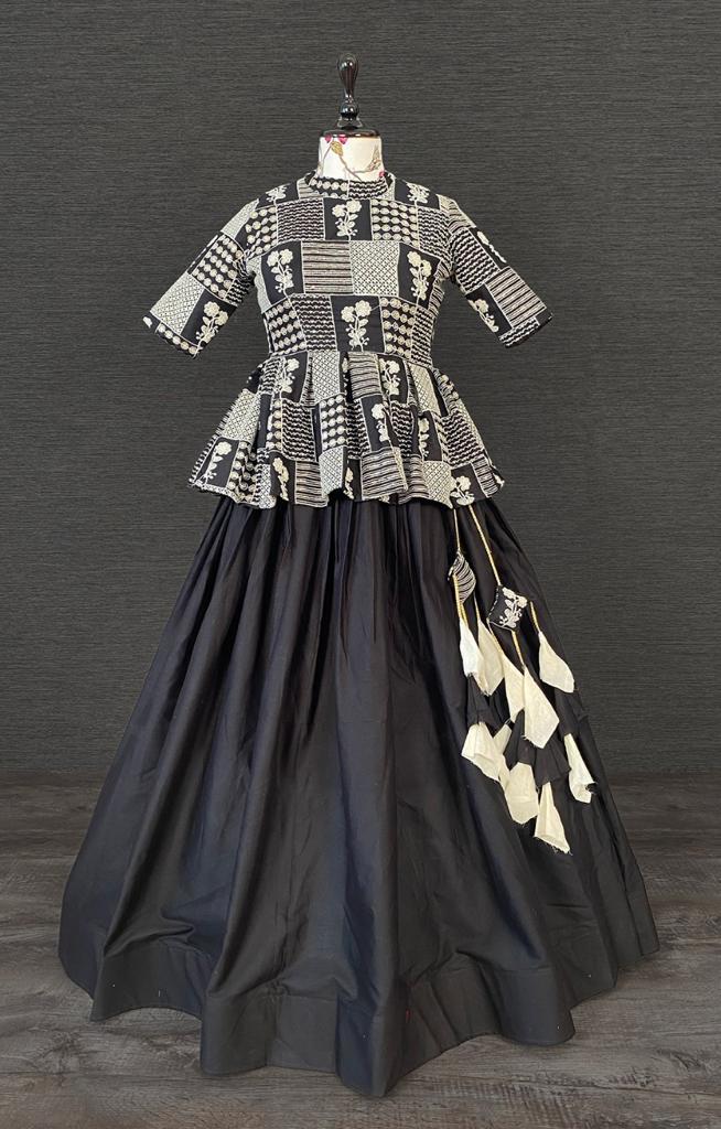 Lehenga - Pure Cotton Fabric, Stitched Size Up To 42 With Handmade Tassels | Plus Size, Dry Clean Only, Lucknowi Embroidery