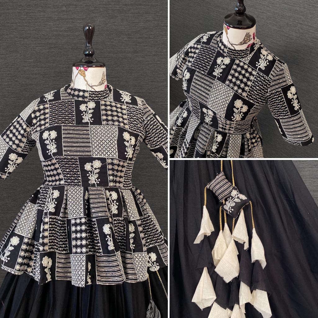 Lehenga - Pure Cotton Fabric, Stitched Size Up To 42 With Handmade Tassels | Plus Size, Dry Clean Only, Lucknowi Embroidery
