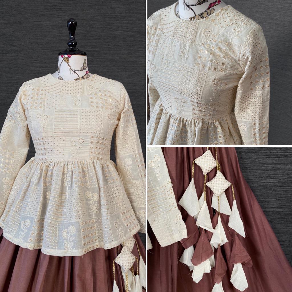 Lehenga - Pure Cotton Fabric, Stitched Size Up To 42 With Handmade Tassels | Plus Size, Dry Clean Only, Lucknowi Embroidery