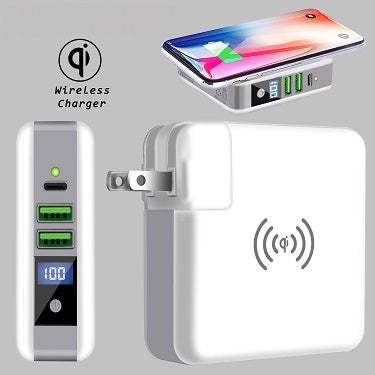 Wireless Adapter Power Bank - Lithium Polymer Battery 6700mah, Dual Usb Ports, Micro Connector, Sleek White Design