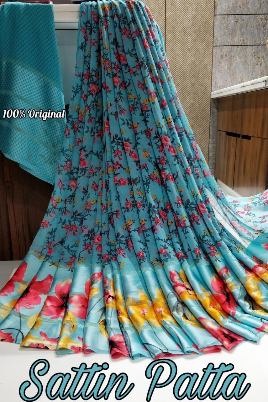Ladies Saree - Pure Heavy Satin, 5.50 Meter Length With 0.80 Meter Blouse | Digital Printed, Breathable, Washable, Soft Lightweight, Customized Logo