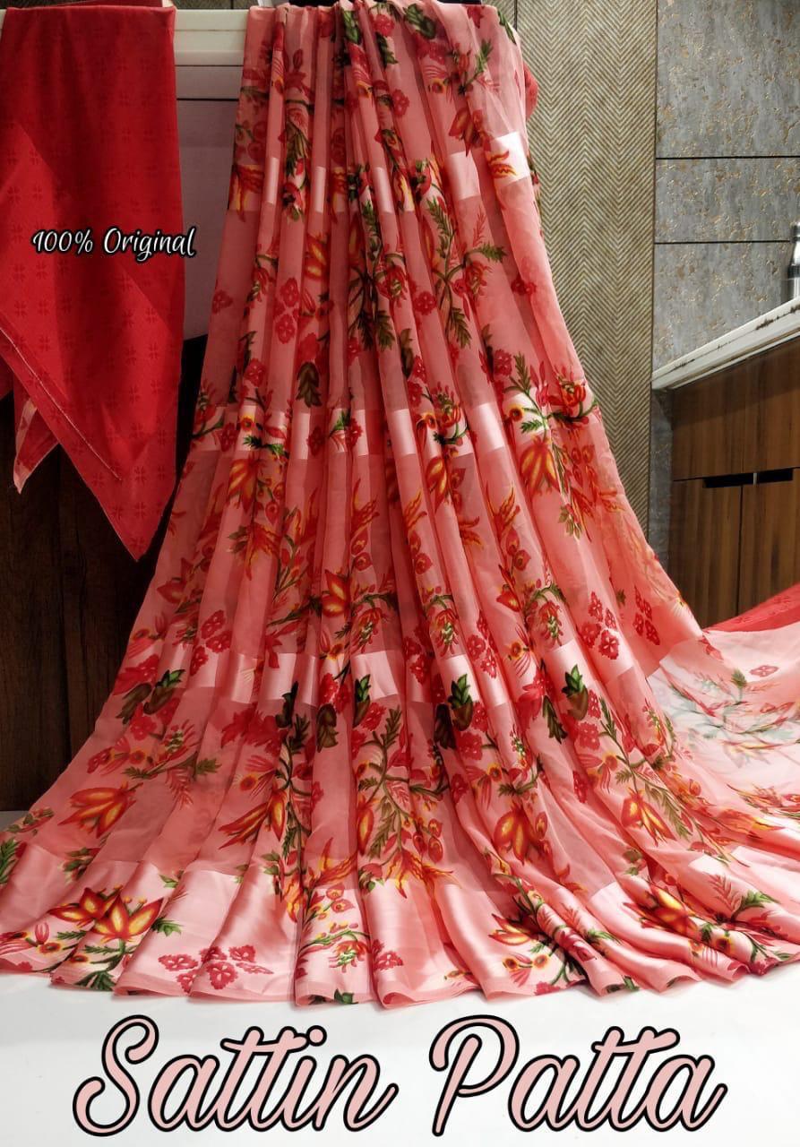 Ladies Saree - Pure Heavy Satin, 5.50 Meter Length With 0.80 Meter Blouse | Digital Printed, Breathable, Washable, Soft Lightweight, Customized Logo