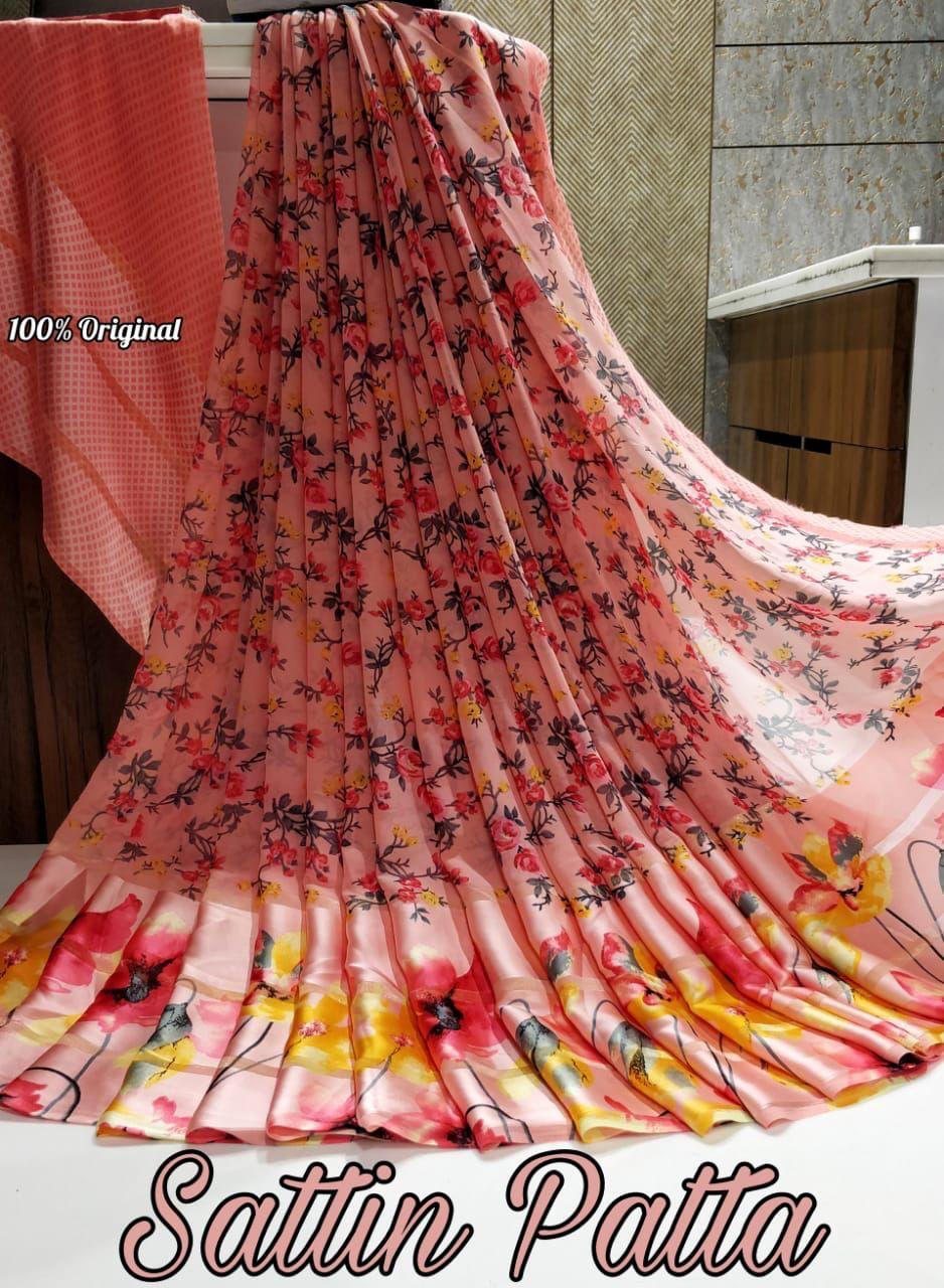 Ladies Saree - Pure Heavy Satin, 5.50 Meter Length With 0.80 Meter Blouse | Digital Printed, Breathable, Washable, Soft Lightweight, Customized Logo