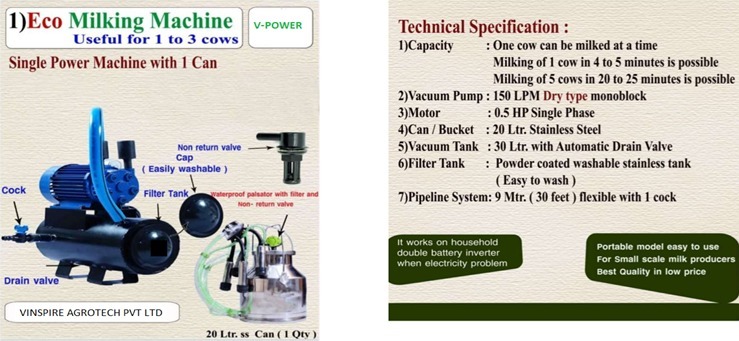 Visnpire Eco Milking Machine 1 To 3 Cow - Color: Blue