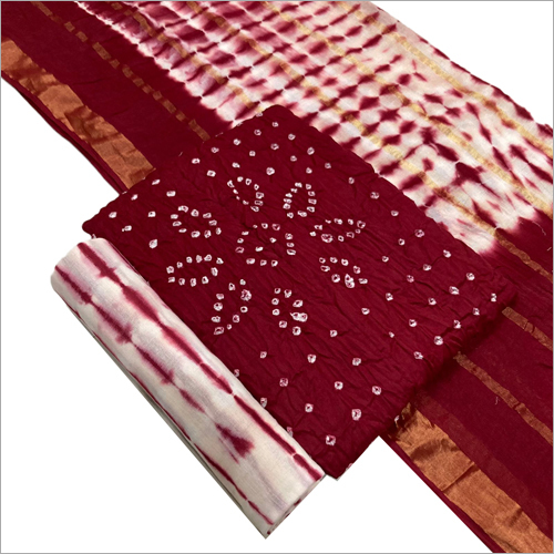 Batik Bandhani Suit Material - Cotton, Hand Wash Recommended | Available in Various Colors, Textured Printed Design