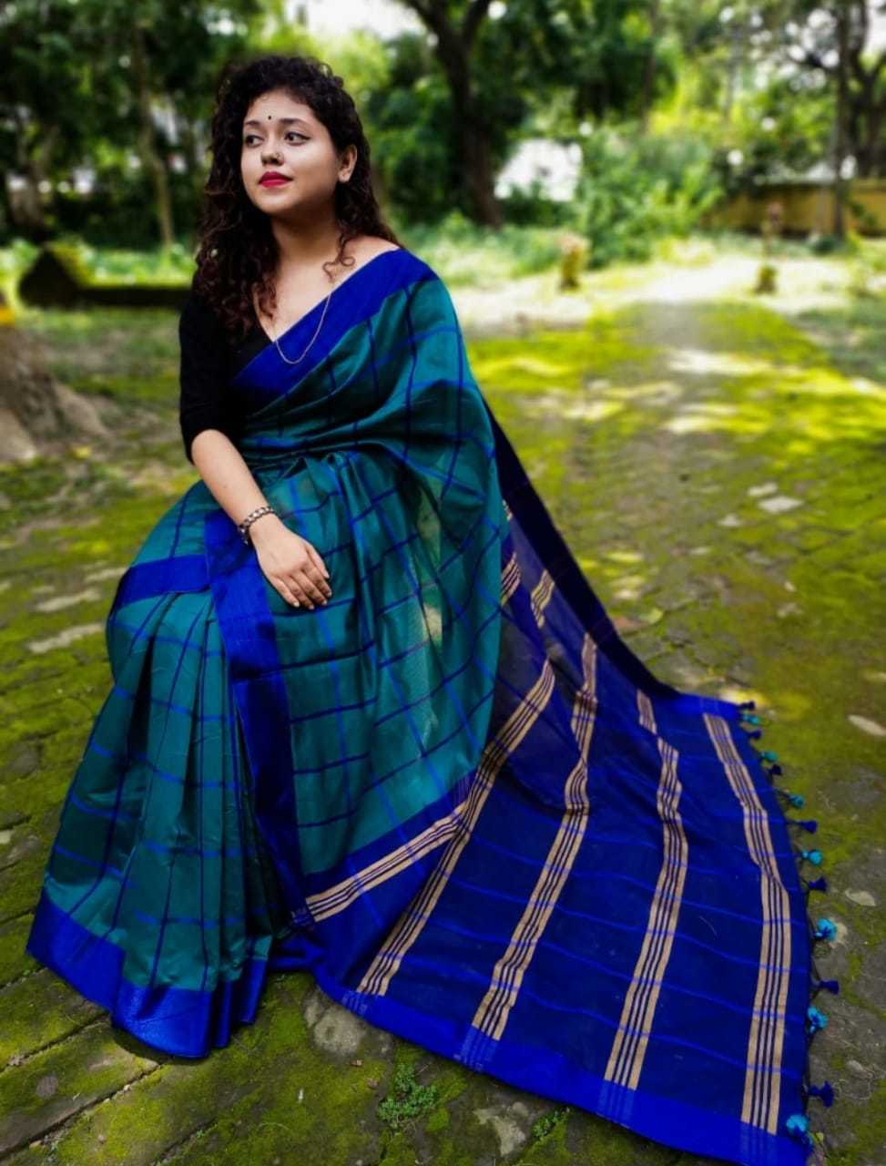 Black Velvet Border Check Saree