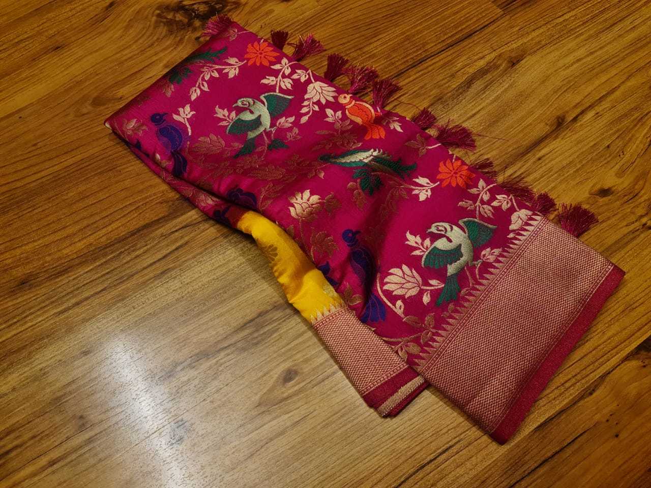 Yellow With Pink Kanjivaram Pure Silk Saree