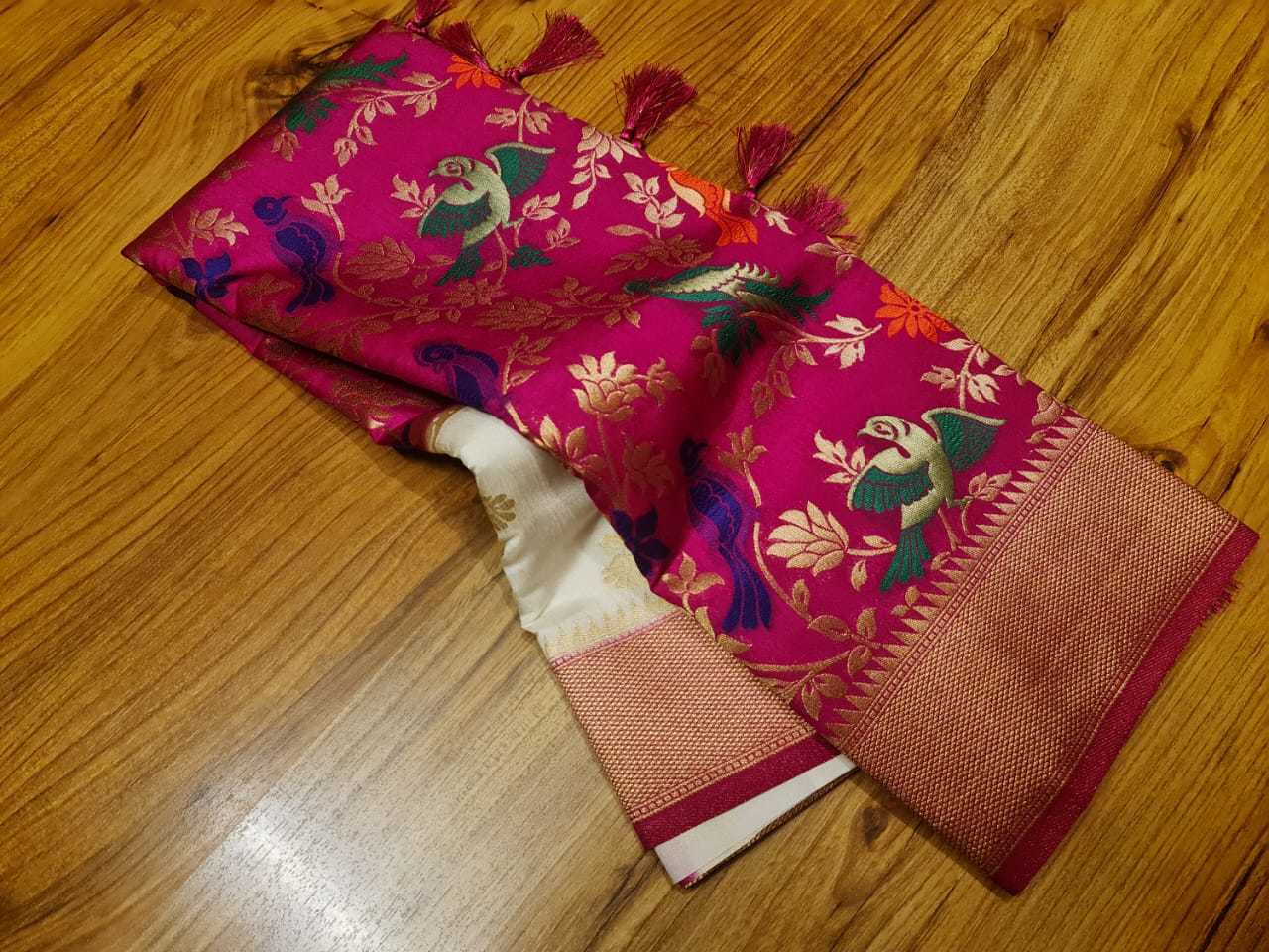 White With Pink Kanjivaram Pure Silk Saree