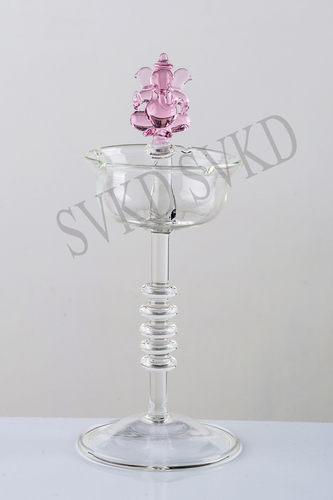 SVKD Glass Ganesha Deepak - Medium Solid Clear Glass, 15cm Height x 6.5cm Width, Transparent Modern Design for Pooja