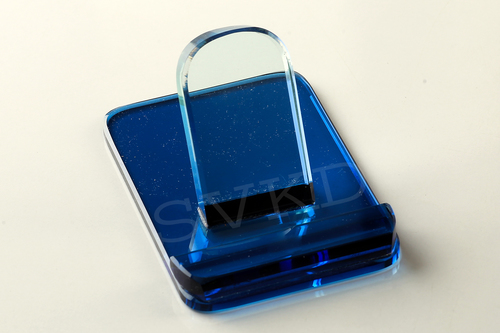 SVKD Glass Mobile Stand - Medium Size 10x7.5 cm, Blue Glass | Easy to Clean, Eco-Friendly Design, Professional Look