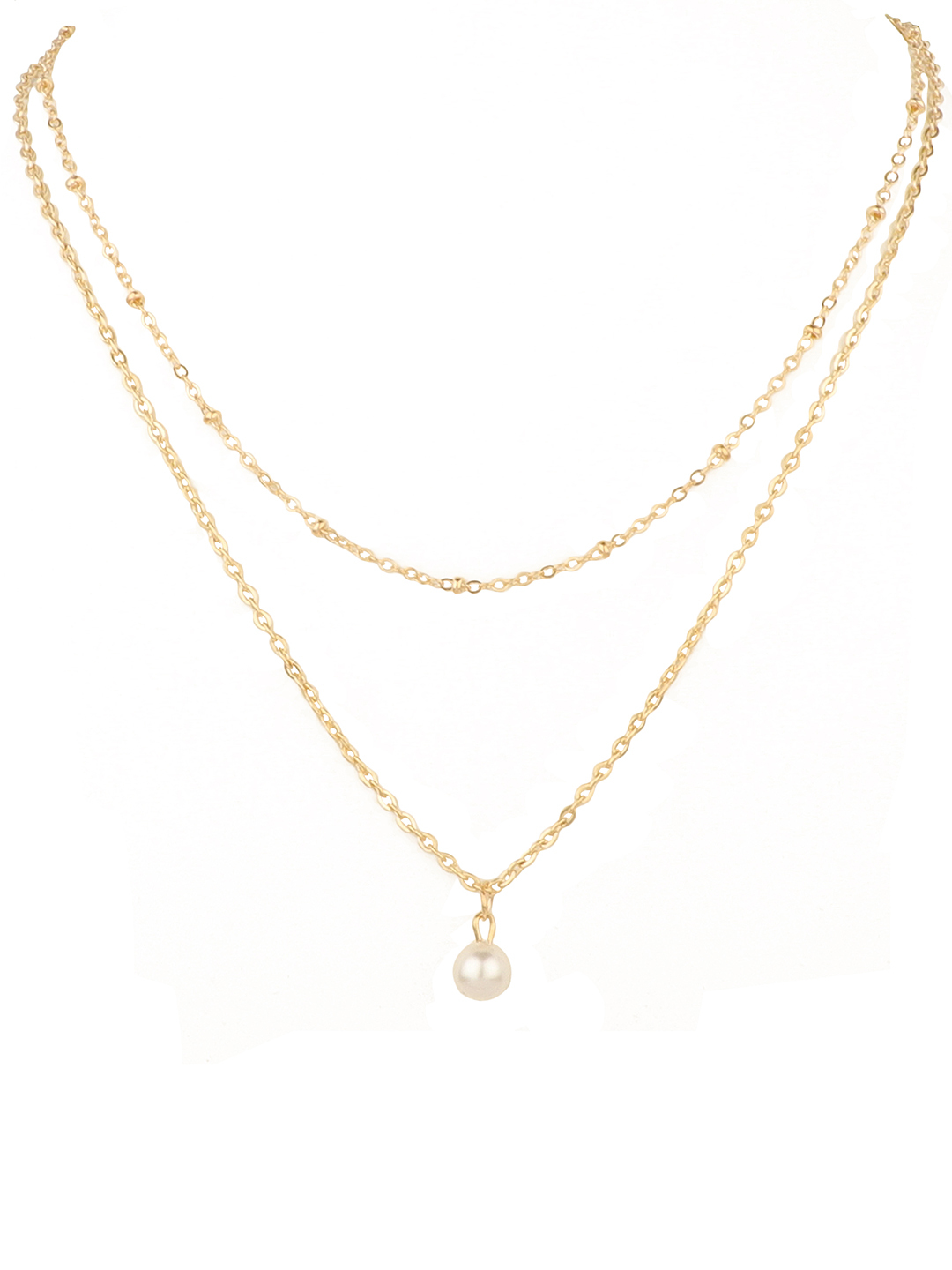 Lovely Gold Plated Double Layered Pearl Drop Pendant Necklace