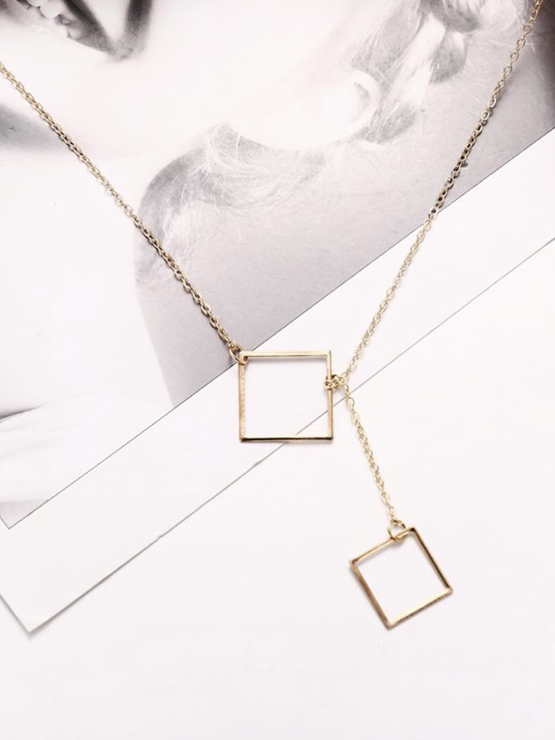 Gorgeous Gold Plated Double Square Pendant Necklace