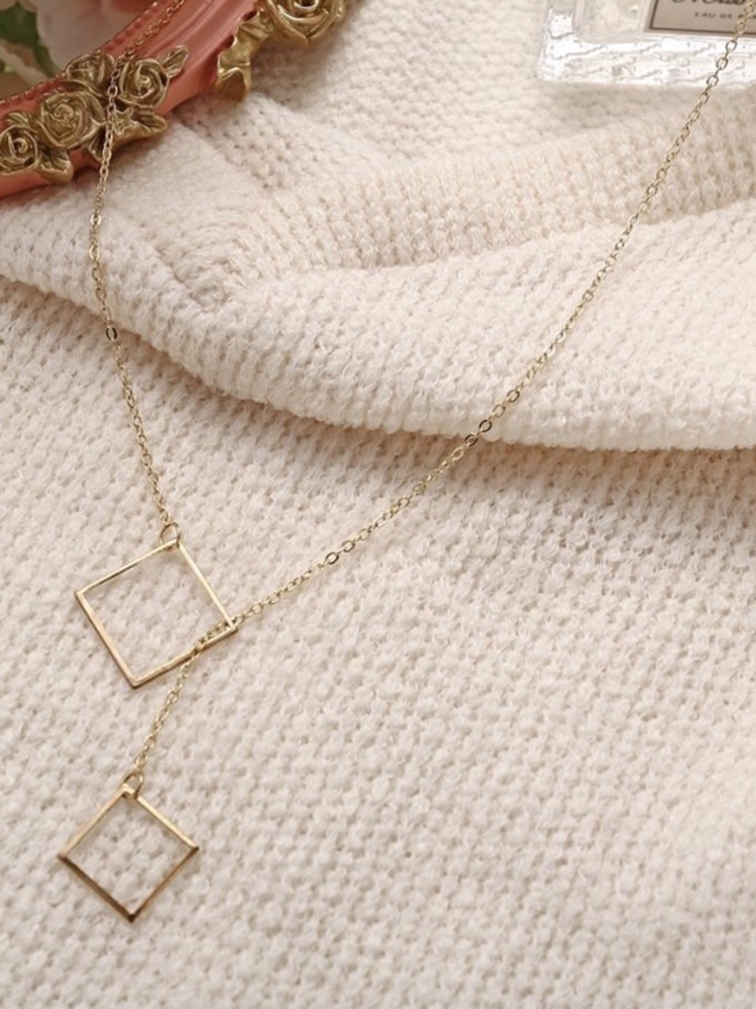 Gorgeous Gold Plated Double Square Pendant Necklace