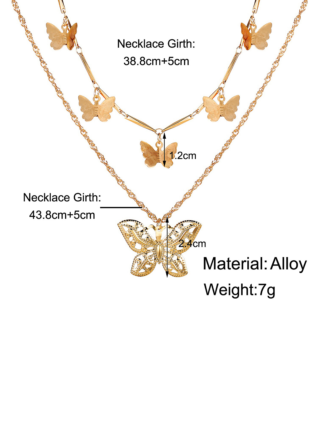 Lovely Gold Plated Double Layered Butterfly Pendant Necklace