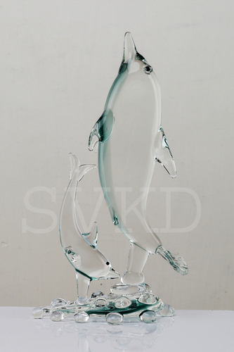 SVKD Glass Dolphin - Handmade Glass, 15cm Height x 8cm Diameter x 4cm Width, Transparent Green, Easy to Clean, Eco-Friendly, Modern Arts Design