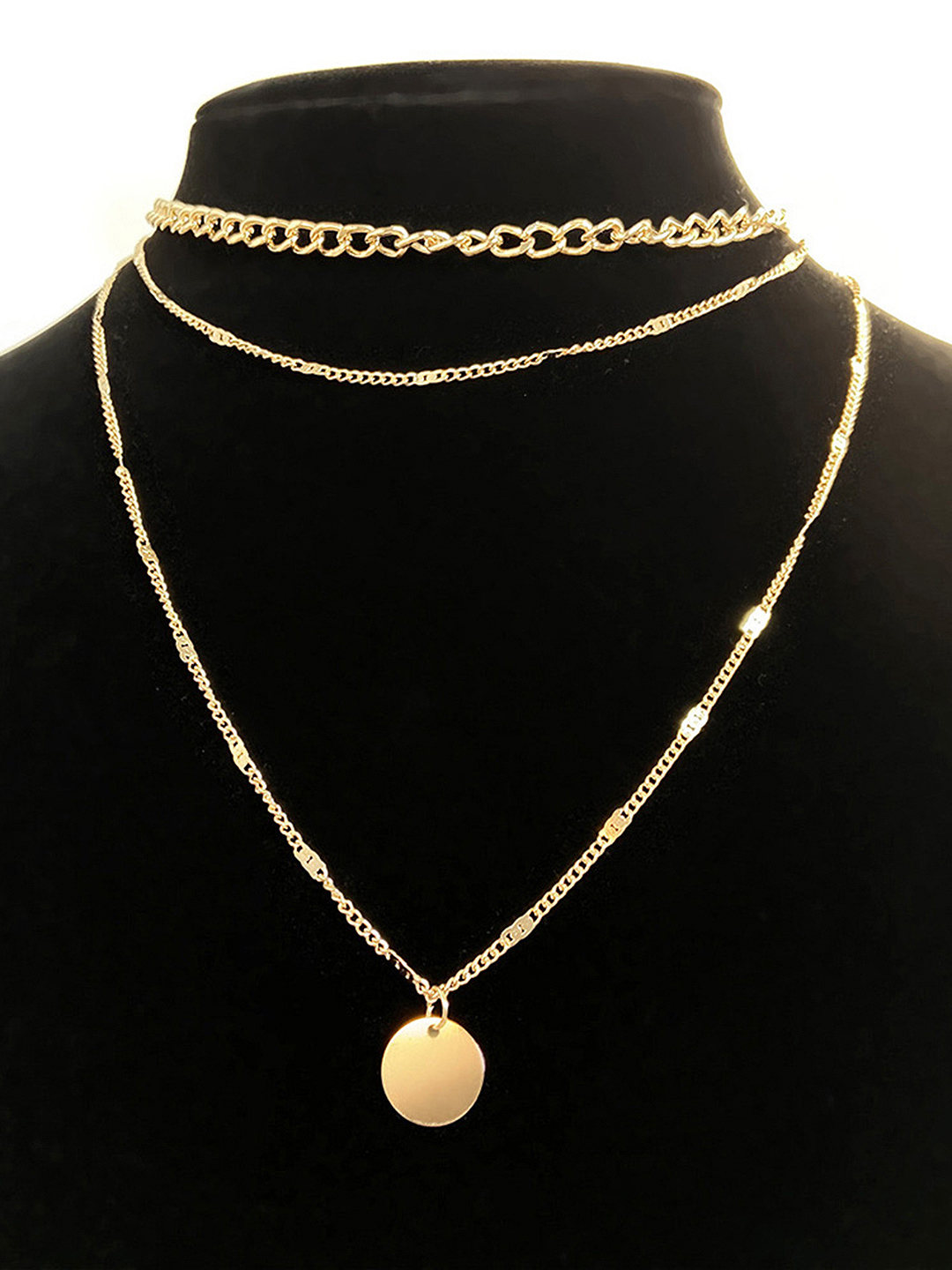 Gorgeous Gold Plated Triple Layered Funky Pendant Necklace