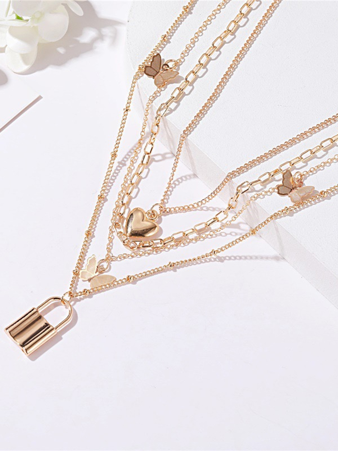 Gold Plated Multi Layered Heart And Butterfly Necklace - 20g Weight, Fashion & Costume Jewelry Sets For Women | Perfect For Gifts, Parties, Anniversaries
