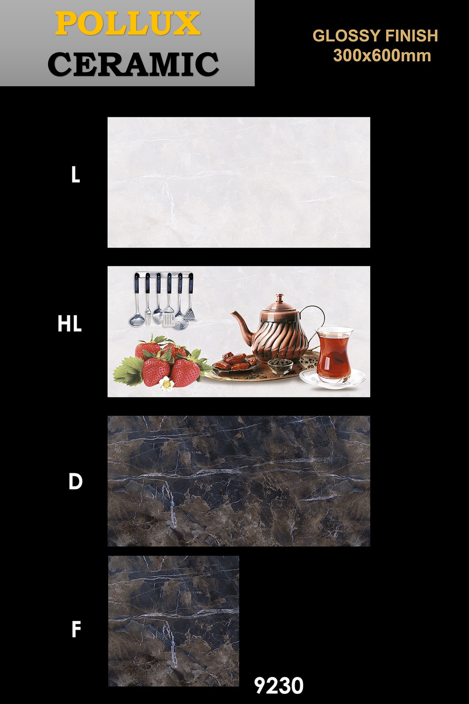 Ceramic Kitchen Tiles - 300x600 Mm, 9 Mm Thick | Acid-resistant, Non-slip, Gloss Finish, Available In Beige, Black, Blue, Brown, Cream, Gold, Gray, Green, Multi-color, Orange, Purple, Red, White, Yellow