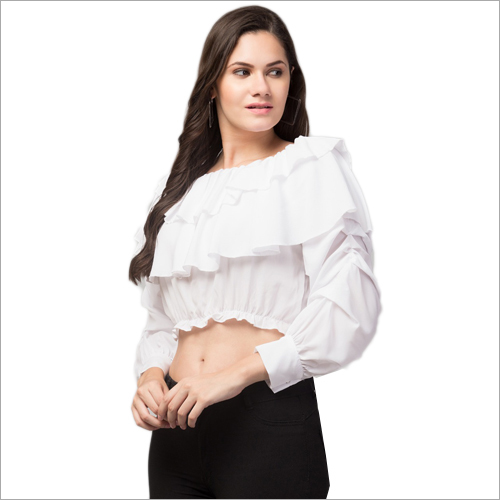 Ladies Fancy Top - Cotton Blend, All Sizes Available, Ivory White, Plain Design For Summer Elegance