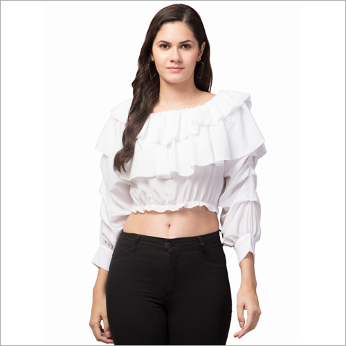 Ladies Fancy Top - Cotton Blend, All Sizes Available, Ivory White, Plain Design For Summer Elegance