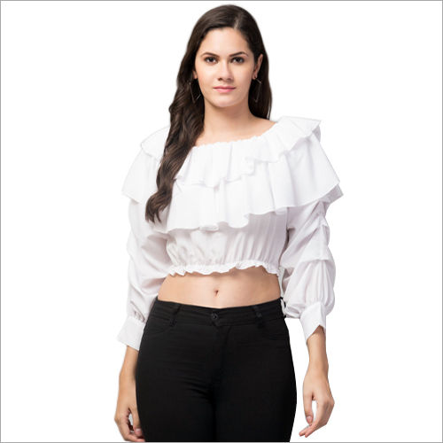 Ladies Fancy Top - Cotton Blend, All Sizes Available, Ivory White, Plain Design For Summer Elegance