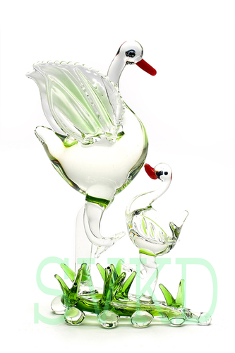 SVKD Glass Double Duck - Glass, Medium Size (13x7.5x3.5cm) | Green, Easy to Clean, Eco-Friendly, Indian Animal Theme