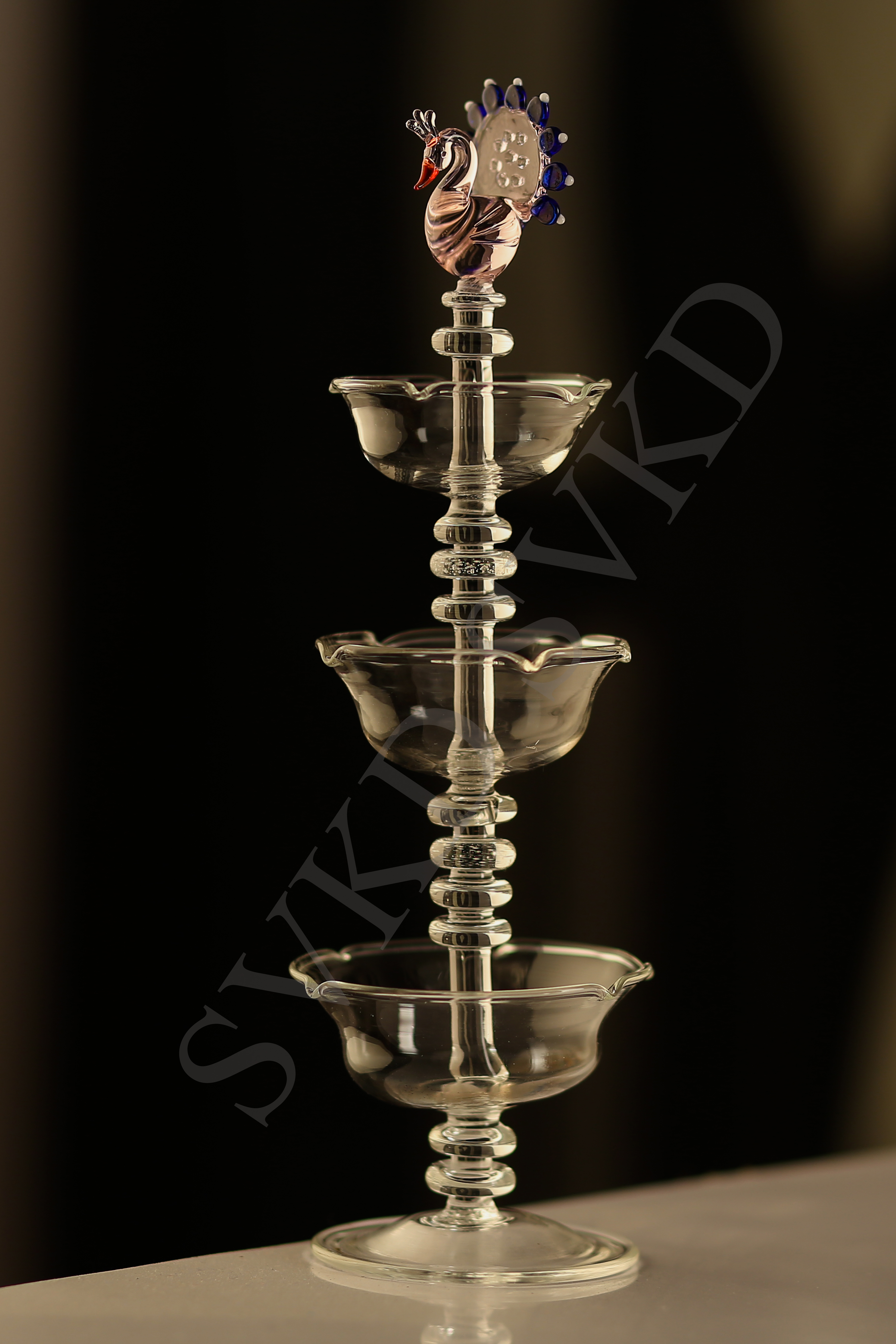 Modern Svkd Glass Peacock Tripal Block Deepak