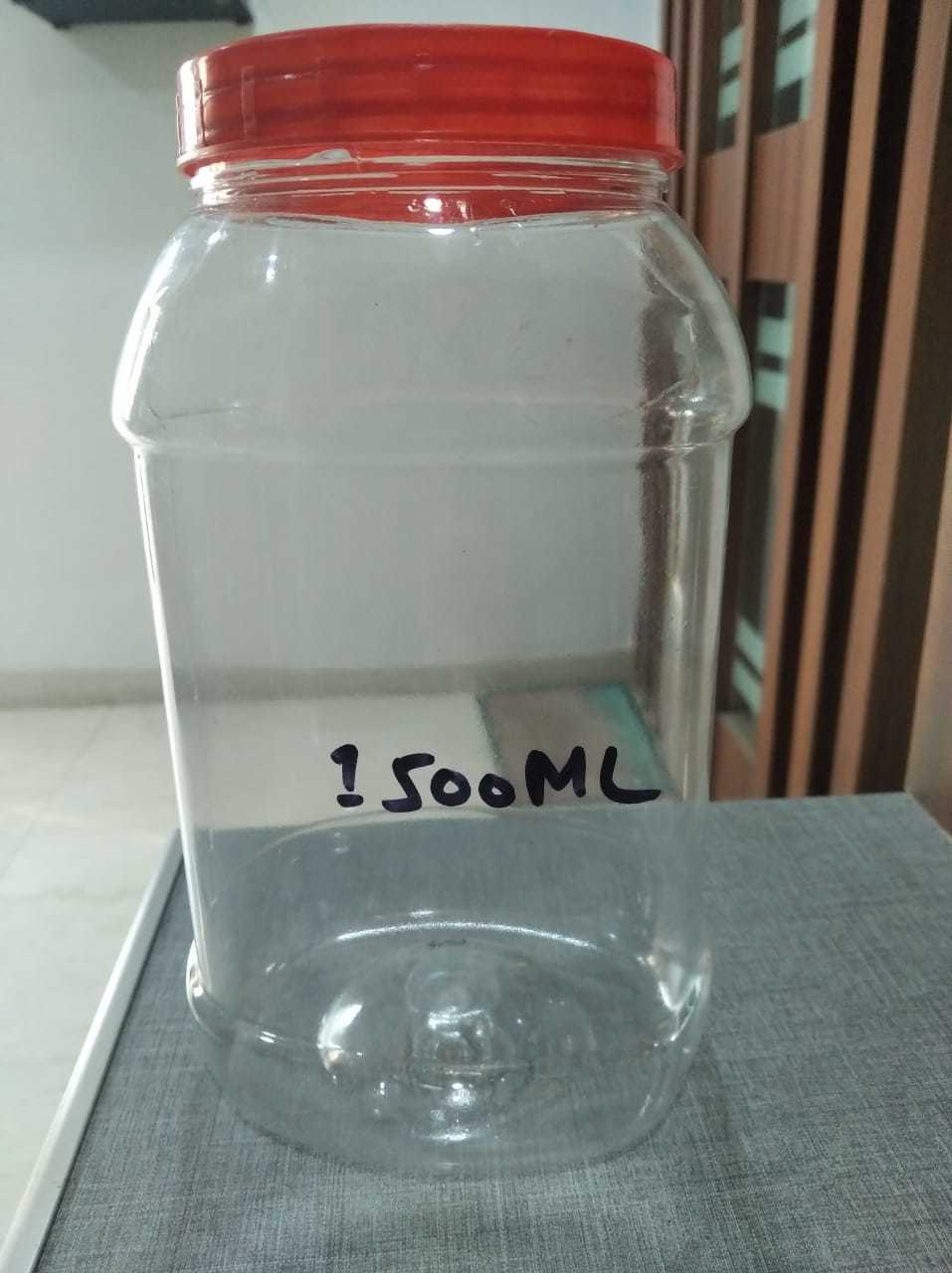 Pet Jars - Pet Material, 1 Liter Size, Transparent With Black Lid Color, Rigid Hardness | Lightweight, Multipurpose, Round Shape, Standard Packaging