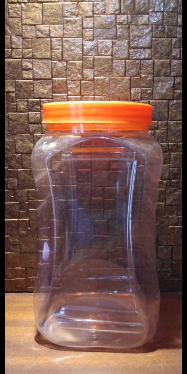 Pet Jars - Pet Material, 1 Liter Size, Transparent With Black Lid Color, Rigid Hardness | Lightweight, Multipurpose, Round Shape, Standard Packaging