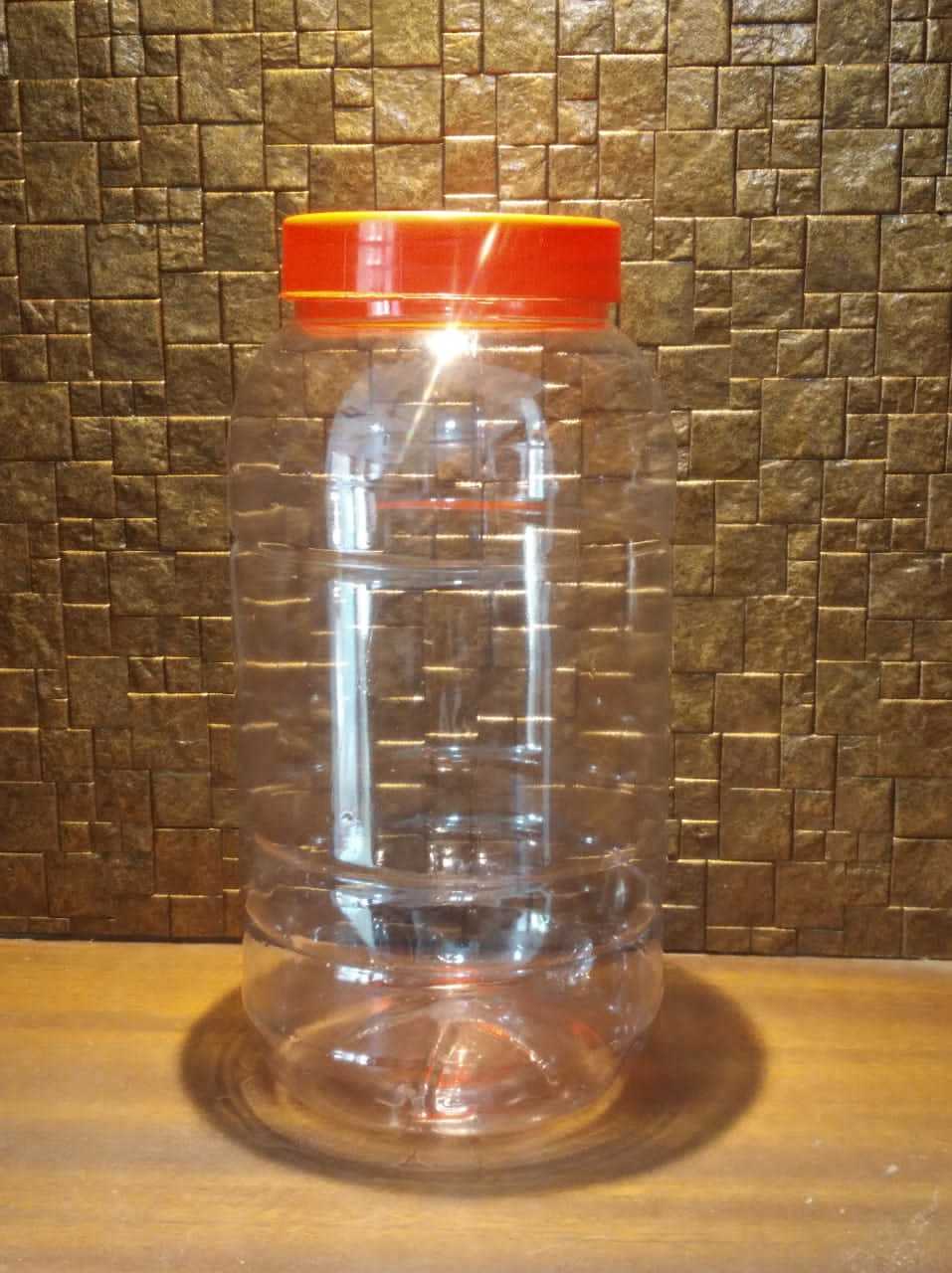 Pet Jars - Pet Material, 1 Liter Size, Transparent With Black Lid Color, Rigid Hardness | Lightweight, Multipurpose, Round Shape, Standard Packaging