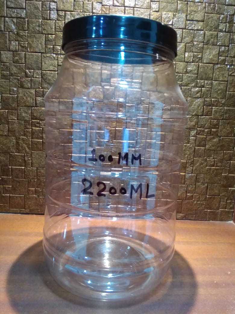 Pet Jars - Pet Material, 1 Liter Size, Transparent With Black Lid Color, Rigid Hardness | Lightweight, Multipurpose, Round Shape, Standard Packaging