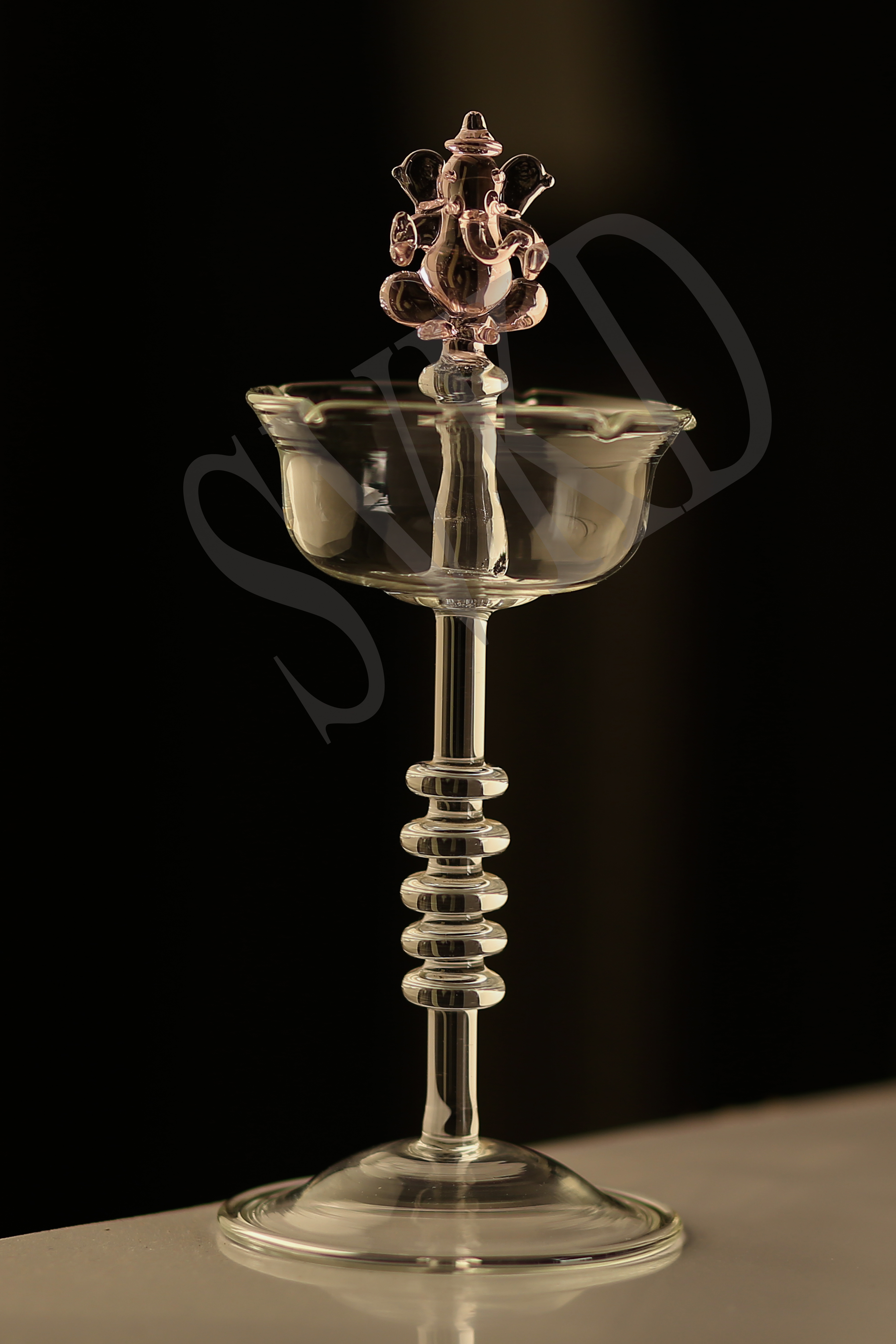 Svkd Glass Ganesha Deepak - Medium Solid Clear Glass, 15cm Height X 6.5cm Width, Transparent Modern Design For Pooja