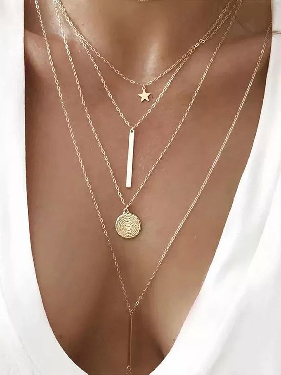 Gold Plated Multi Layered Fashion Pendant Necklace - Alloy Material 20 Grams Weight | Charm Pendant Ideal For Women's Gifts Parties Weddings