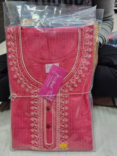 Pink Embroidered Cotton Long Nighty M15