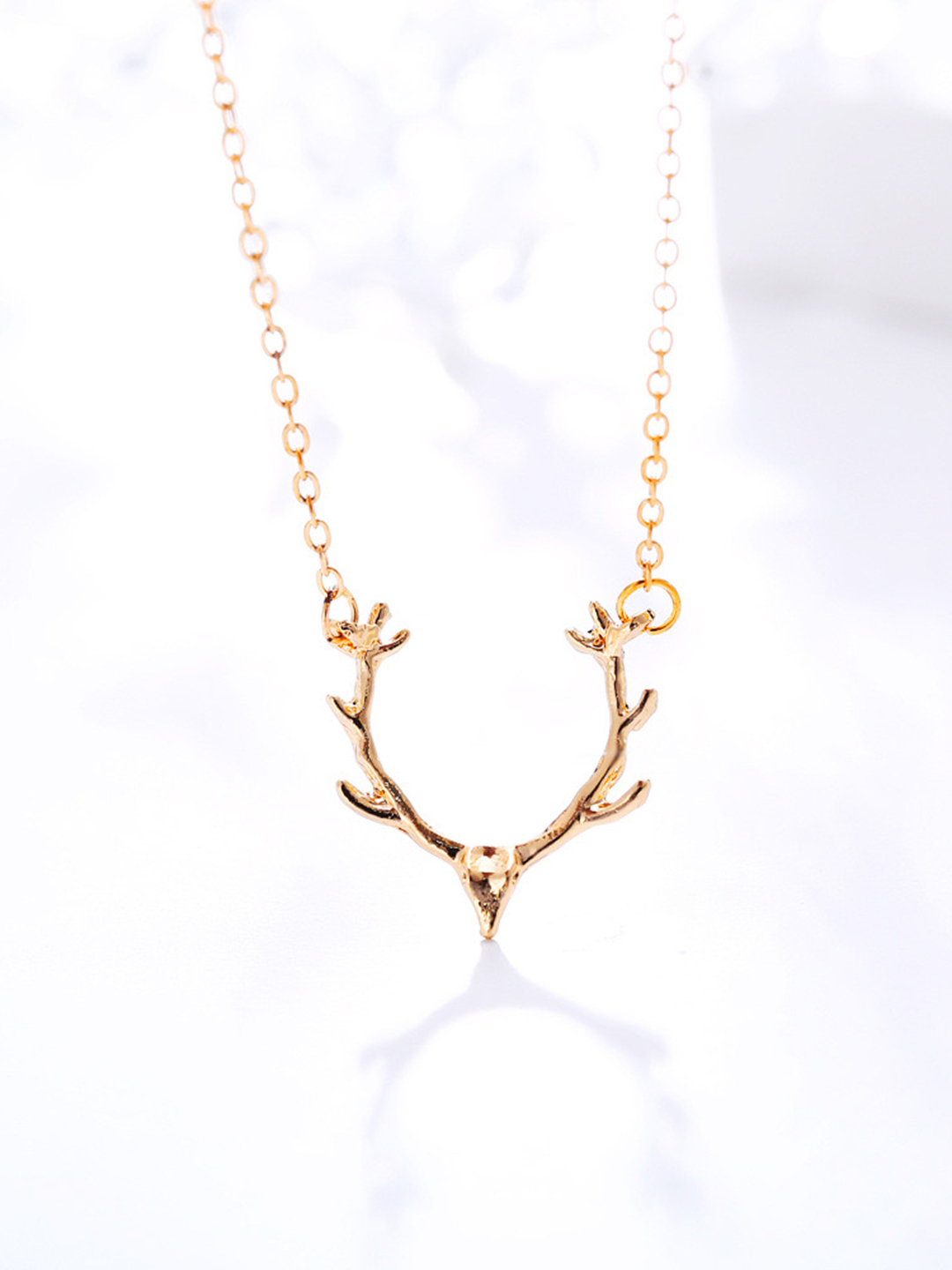 Stunning Gold Plated Reindeer Animal Horn Pendant Necklace