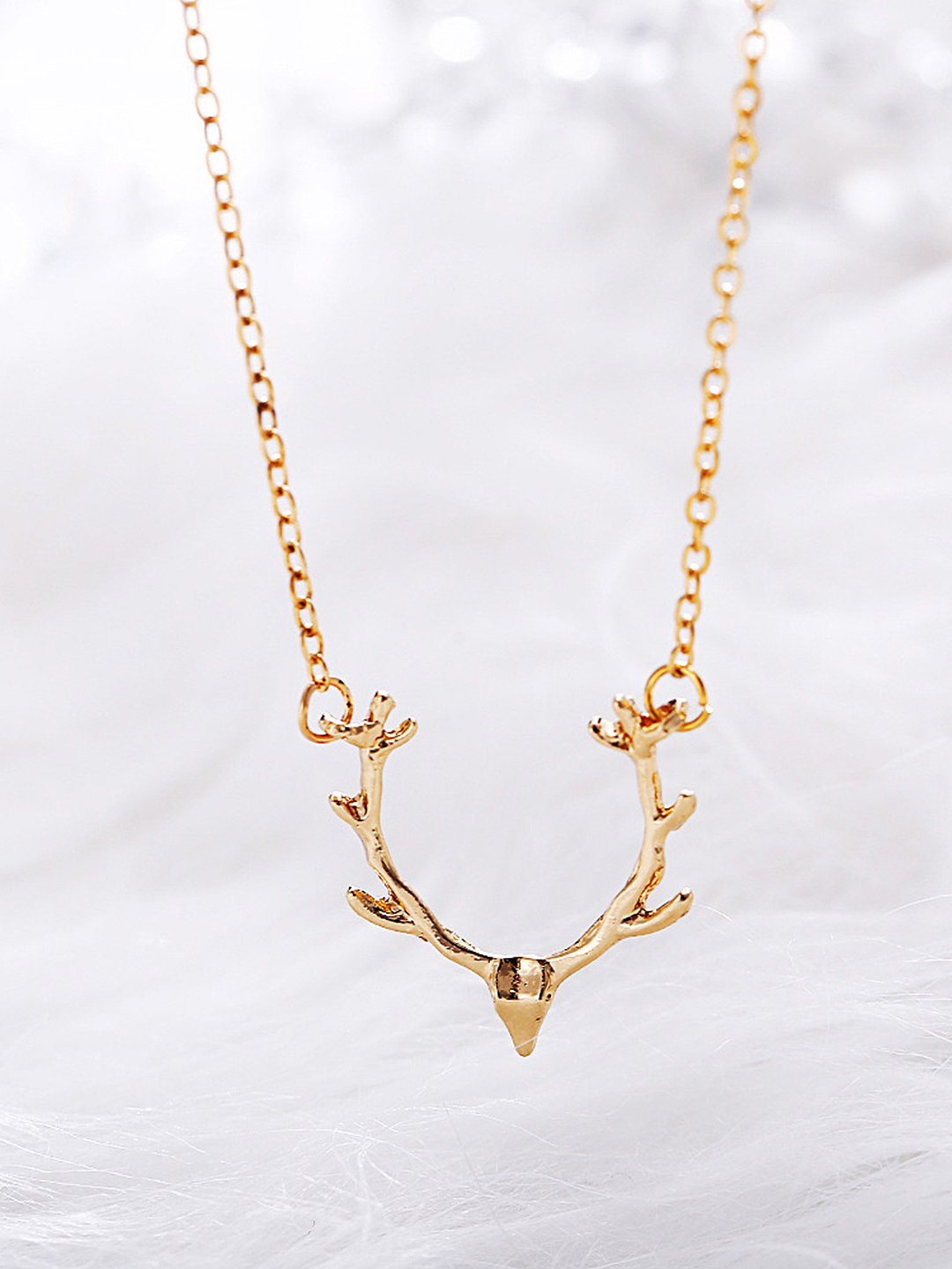 Stunning Gold Plated Reindeer Animal Horn Pendant Necklace