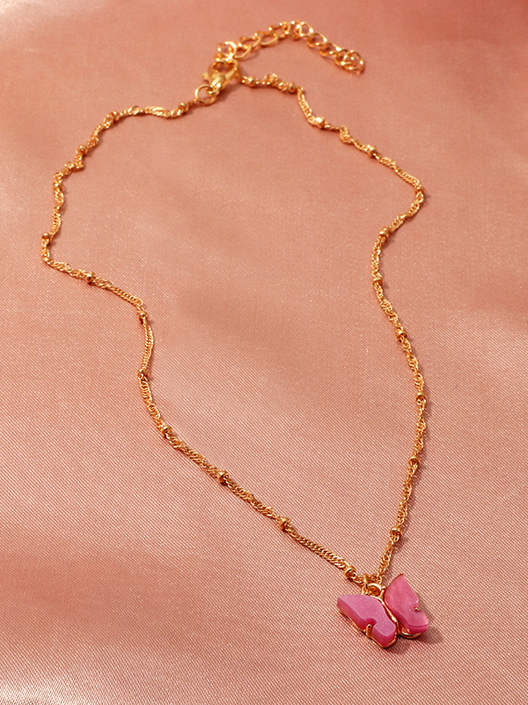 Charming Gold Plated Rosepink Butterfly Pendant Necklace Gender: Women